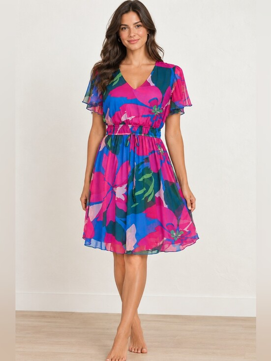 Kate And Lily Dresses & Skirts - Kate and Lily Floral V-Neck Dress - Pink & Blue